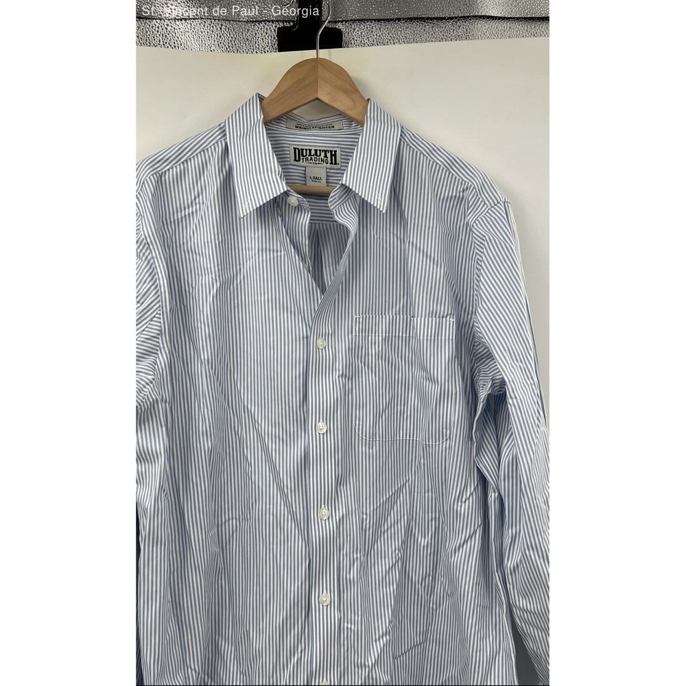 Duluth Trading Long Sleeve Stirped Button Down Shirt Men's Large Tall Blue White - Picture 2 of 8